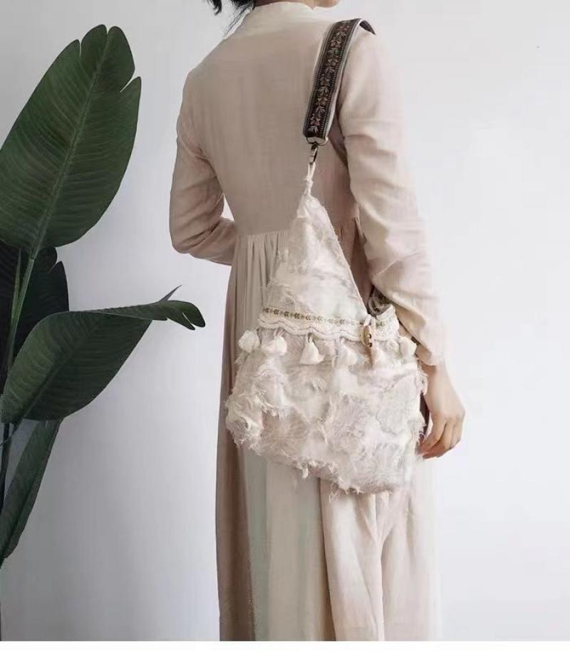 Shopper Tote Canvas - Retro Artistic Ethnic Style Fake Tassel