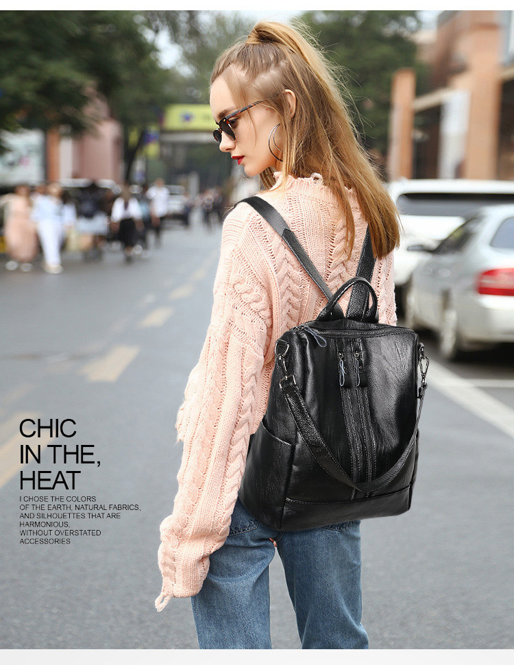 Women Bags For Office - Women Soft Leather Backpack School Black