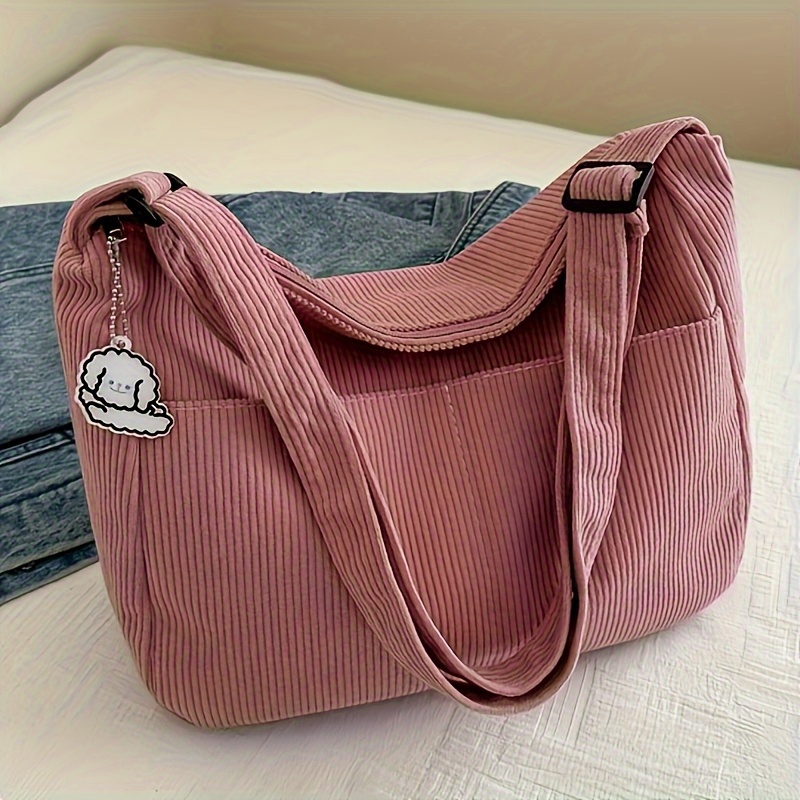 Women Bags Sale - Women’s Corduroy Shoulder Bag, Casual Striped
