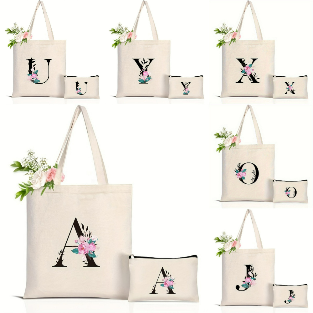 Elegant Floral Alphabet Tote B - огляд і ціна Shopper Tote Canvas
