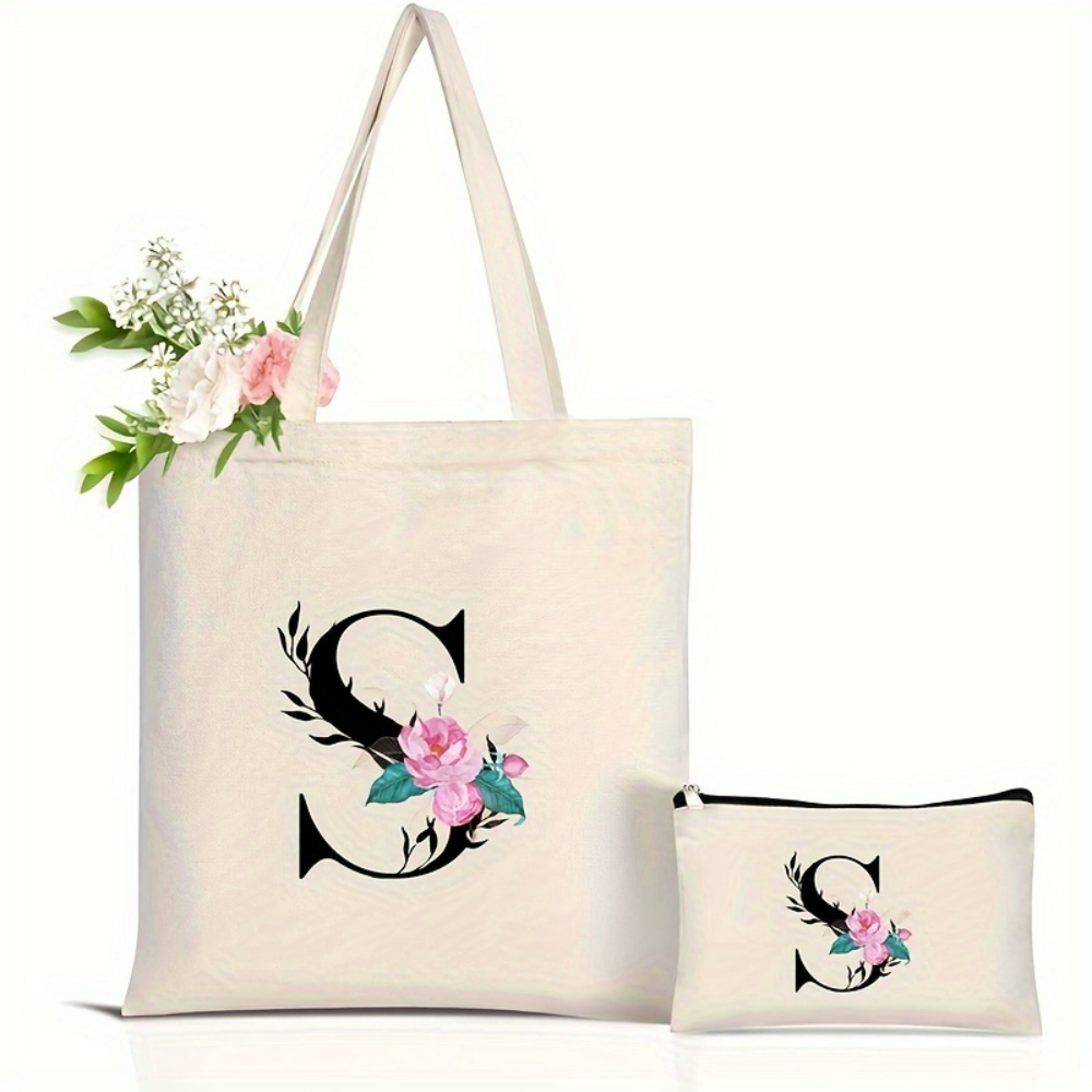 Elegant Floral Alphabet Tote B - огляд і ціна Shopper Tote Canvas