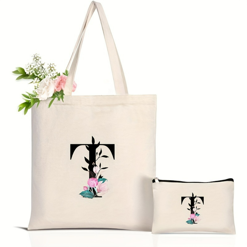 Elegant Floral Alphabet Tote B - огляд і ціна Shopper Tote Canvas